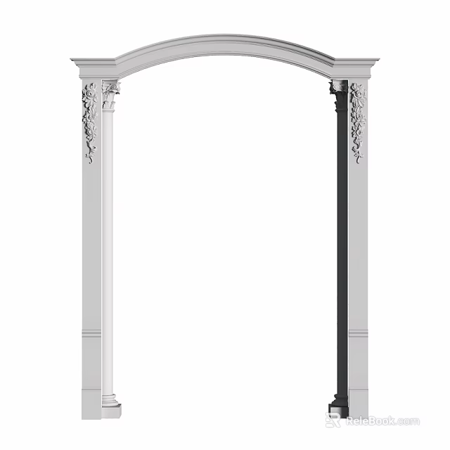 Ornate White Architectural Arch Component With Intricate Carvings And Decorative Columns 3d model 