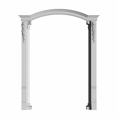 Ornate White Architectural Arch Component With Intricate Carvings And Decorative Columns 3d model