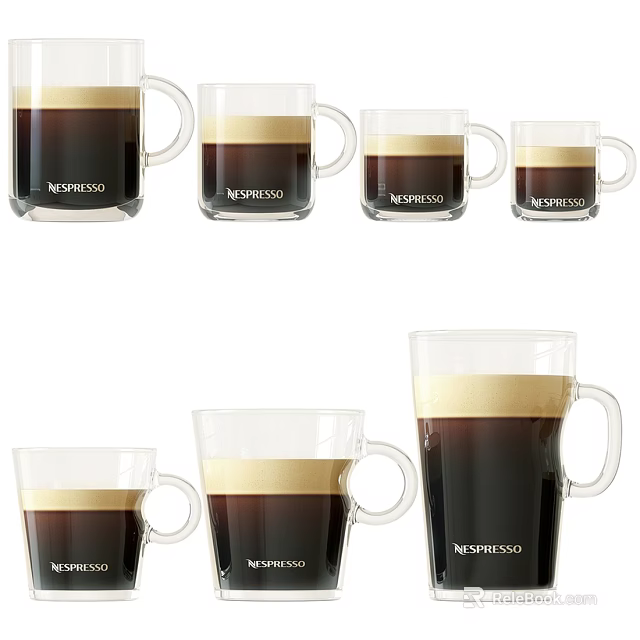 NESPRESSO Glass Espresso Cups With Different Sizes And Layered Coffee Design 3d model
