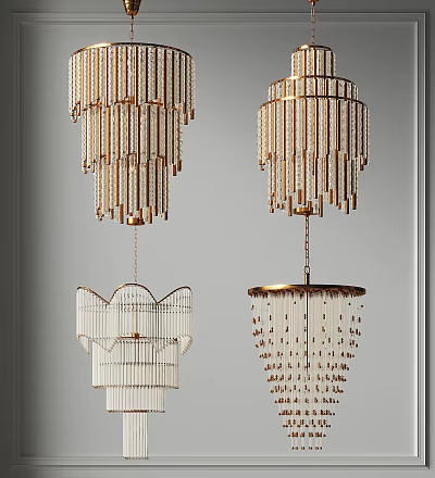 Modern Luxury Chandeliers With Gold Frame Crystal Beads Layered Design And White Accents 3d model