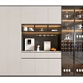 Modern Kitchen Interior Featuring Wine Cabinet With Glass Doors LED Lighting And Tableware 3d model