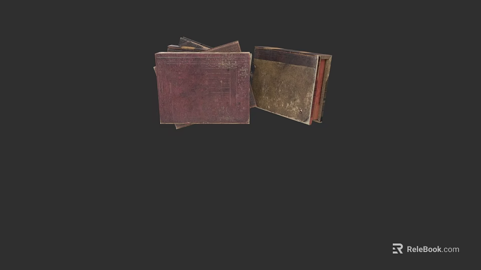Vintage Leather Notebooks Stacked With Open And Closed Brown Maroon Covers 3d model 