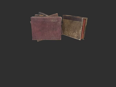Vintage Leather Notebooks Stacked With Open And Closed Brown Maroon Covers 3d model