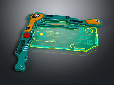 Innovative Tech Control Panel With Green Frame Orange Buttons And Glowing Transparent 3d model