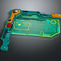 Innovative Tech Control Panel With Green Frame Orange Buttons And Glowing Transparent