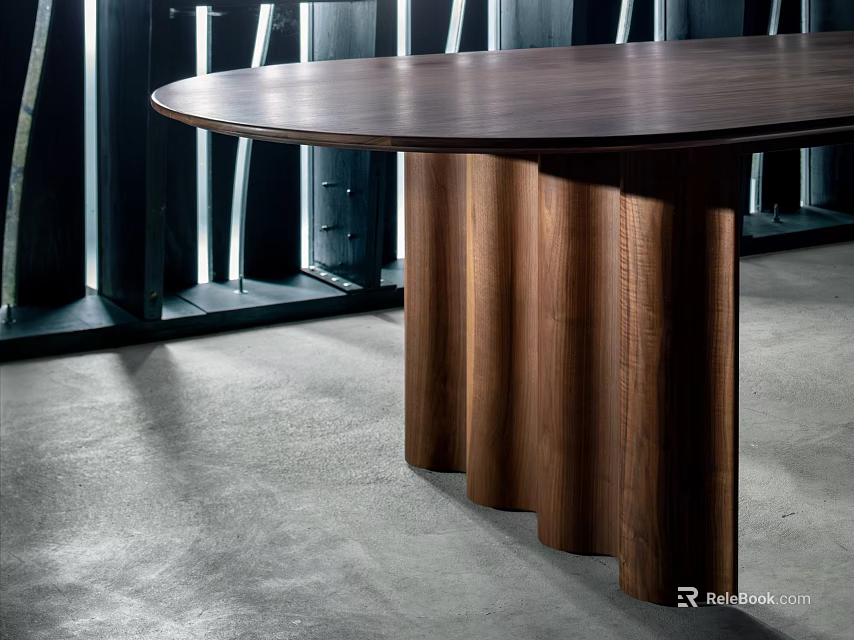 Modern Wooden Round Table With Unique Fluted Legs In Interior Setting 3d model 