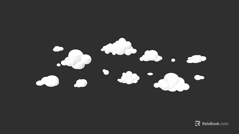 White Clouds On Black Background With Multiple Sizes And Simple Design 3d model 