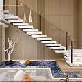 Modern Duplex Living Room Interior Design With Marble Staircase And Floor to Ceiling Windows