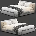 Modern Double Bed With White Sheets Gray Blanket And Minimalist Headboard Design 3d model
