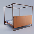Double Bed with Four Poster Wooden Frame Upholstered Headboard and Wooden Chairs