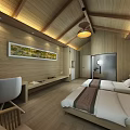 Hotel Guest Room With Wooden Interior Twin Beds City Night View And Cozy Sofa