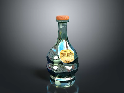 Textured Transparent Household Glass Bottle With Cork Stopper And Decorative Label 3d model