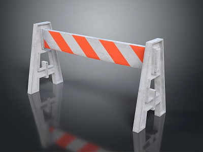 Red White Striped Metal Safety Traffic Barrier With Support Legs 3d model
