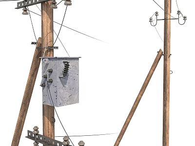 Wooden Electric Poles With Power Lines And Utility Equipment For Road Infrastructure 3d model