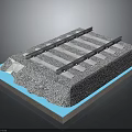 Railway Track Structure With Rails Sleepers Gravel Ballast And Concrete Base Layer