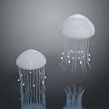 Two Transparent Jellyfish with Long Glowing Tentacles Gracefully Floating Underwater