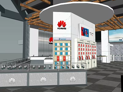 Modern Huawei Digital Store With Latest Electronic Products And Display Racks 3d model