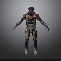 Biomechanical Character With Black Helmet Red Eyes And Armored Body Design