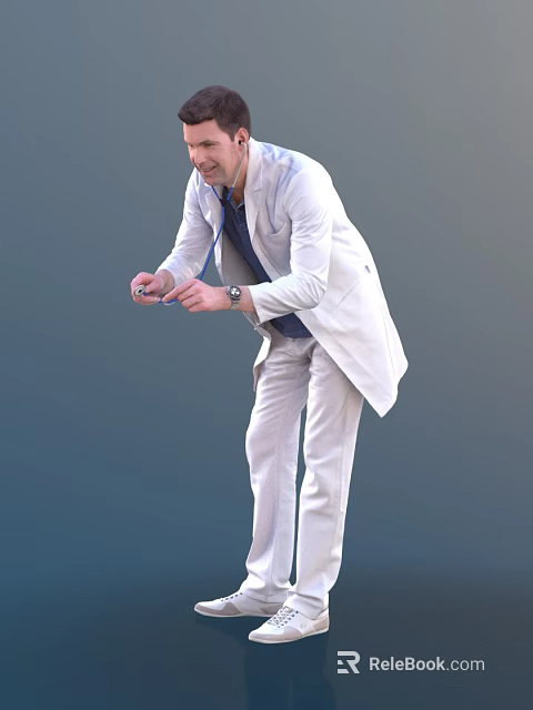 Man In White Coat Holding Stethoscope For Medical Checkup In Clinical Environment 3d model 