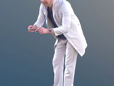 Man In White Coat Holding Stethoscope For Medical Checkup In Clinical Environment 3d model