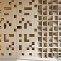 Modern Architectural Wall Component With Geometric Square Modules And Layered Design