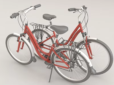 Two Red Bicycles With White Fenders And Baskets 3d model