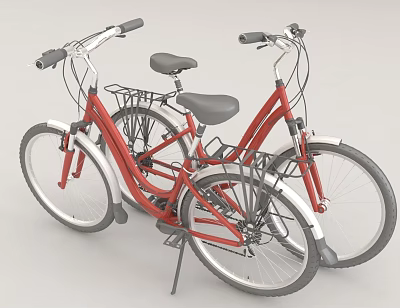 Two Red Bicycles With White Fenders And Baskets 3d model