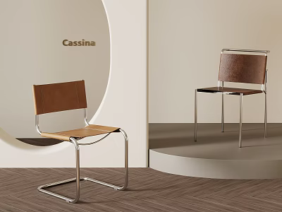 Modern Leisure Chairs With Brown Leather And Metal Frames In Modern Interior 3d model