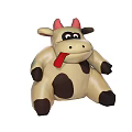 Cow Stuffed Toy With Red Horns Big Eyes Sticking Out Tongue Brown White Spots Sitting