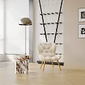 Modern Interior Space With White Tufted Armchair Marble Side Table And Floor Lamp