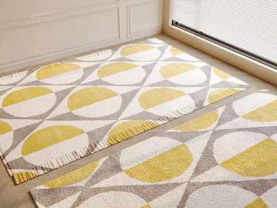 Square Rug With Geometric Patterns On Living Room Floor 3d model