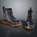Shiny Black Leather High Top Boots With Yellow Soles And Lace Up Design