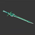 Green Sword With Intricate Decorations And Glowing Metallic Texture On Dark Background