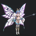 Fantasy Blue Haired Female Character With Purple White Butterfly Wings And Long Staff