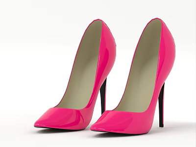 Pink Glossy High Heels Featuring Pointed Toe And Stiletto Heels 3d model