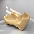 Modern Beige Leather Two Seater Sofa With Unique Curved Shape And Stitched Details
