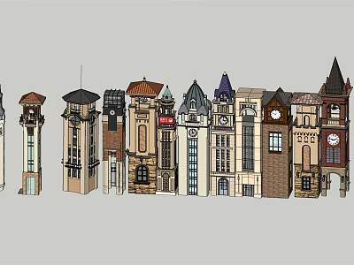 Diverse Architectural Towers Featuring Clock Elements And Varied Roof Designs 3d model