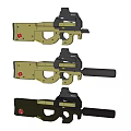 Three Tactical Military Weapons with Different Color Scope and Grip Design