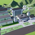 Campus Building Complex Featuring Modern Architecture Green Areas And Mountain Background 3d model