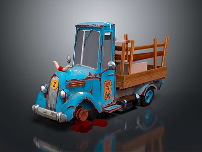 Vintage Blue Toy Truck Model With Wooden Side Rails And Retro Design 3d model