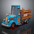Vintage Blue Toy Truck Model With Wooden Side Rails And Retro Design