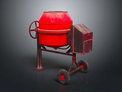 Red Concrete Mixer With Metal Frame Wheels And Storage Box Design 3d model