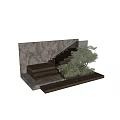 Modern Wooden Staircase Design With Built in Lighting Surrounded by Greenery Against Stone Wall