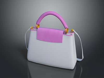 Stylish White and Pink Bag with Pink Handle Gold Metal Accents and Adjustable Shoulder Strap 3d model