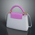 Stylish White and Pink Bag with Pink Handle Gold Metal Accents and Adjustable Shoulder Strap