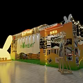 Vibrant Garden Landscape for Panda Pavilion with Rabbit Shaped Structure String Lights and Green Grass 3d model