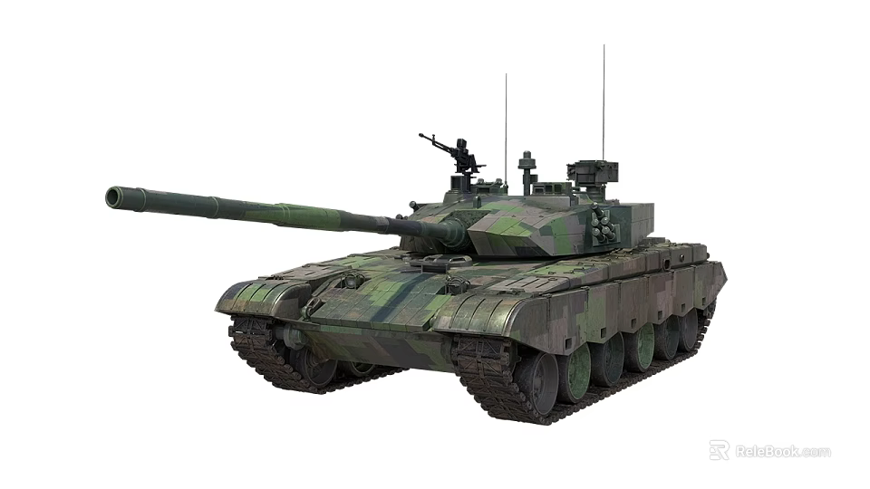 Camouflage Armored Combat Tank With Main Gun Turret And Antenna Systems 3d model 