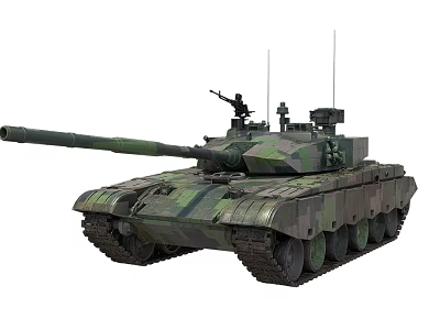Camouflage Armored Combat Tank With Main Gun Turret And Antenna Systems 3d model