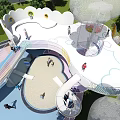 Colorful Circular Children's Play Area With Trees Slide And Kids Playing On Lawn