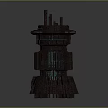 Cartoon Style Tower Constructed From Wooden Blocks With Glowing Blue Lines